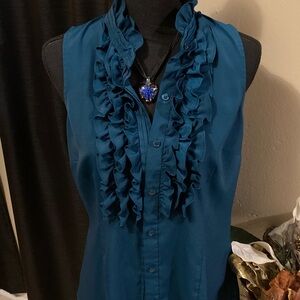 The Limited Deep Teal Ruffled Blouse